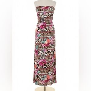 Lascana for Venus Strapless Maxi Dress Large Floral Animal Print Pockets EUC
